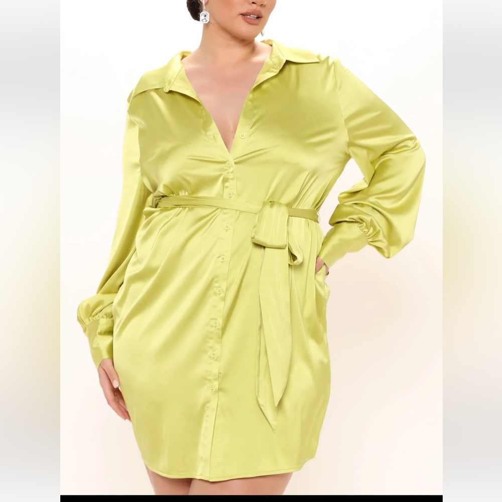 Fashion Nova 3x lime green shirt dress